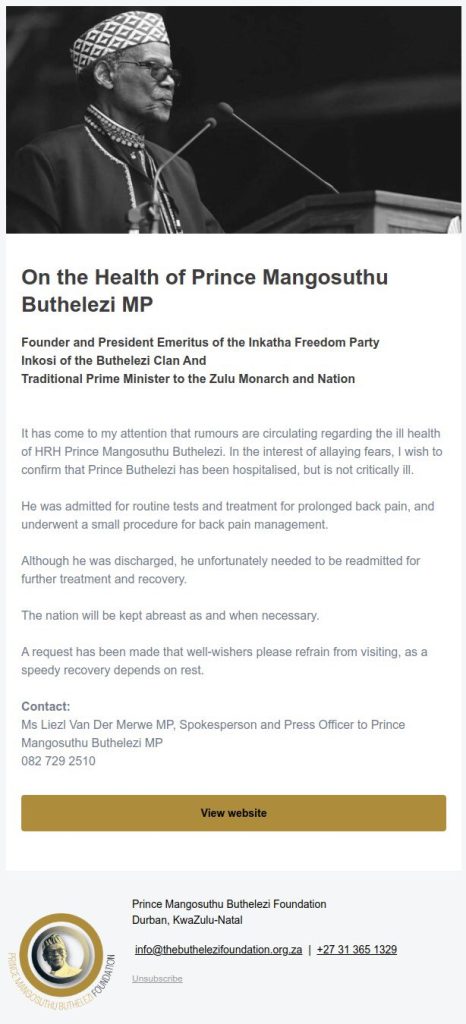 Prince Mangosuthu Buthelezi hospitalised, but not critically ill 2 F10ieyiWwAMI5tk
