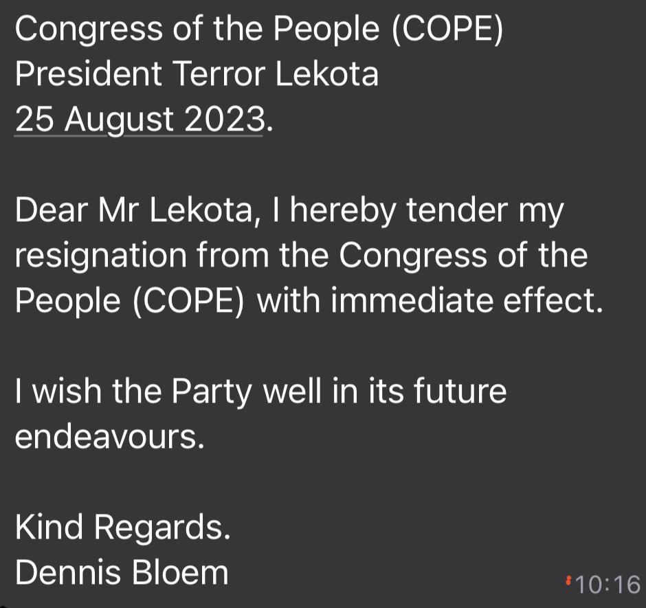 Bloem outline reasons for parting ways with COPE 1 Bloem outline reasons for parting ways with COPE