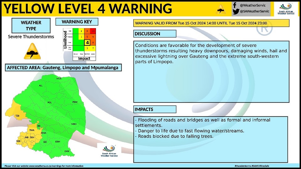 Severe thunderstorms expected across Joburg